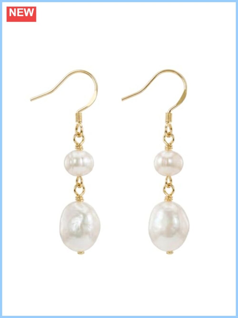 Gold Plated Freshwater Pearl Dangle Earrings Wedding Jewelry Gift for Her
